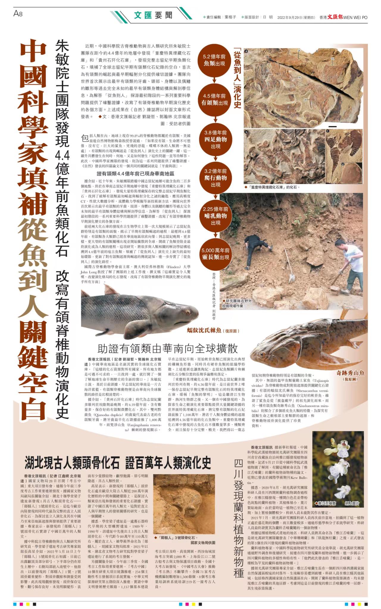 【香港文匯報(bào)】中國(guó)科學(xué)家填補(bǔ)從魚(yú)到人關(guān)鍵空白